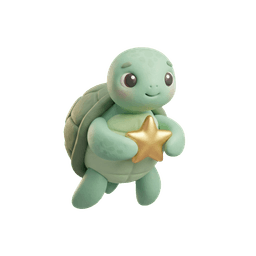 A friendly little turtle with a golden star